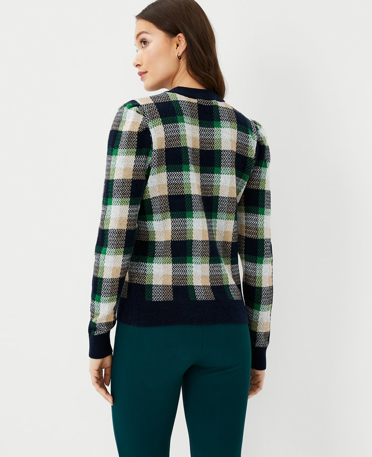 Point Puff Sleeve Jacquard Sweater