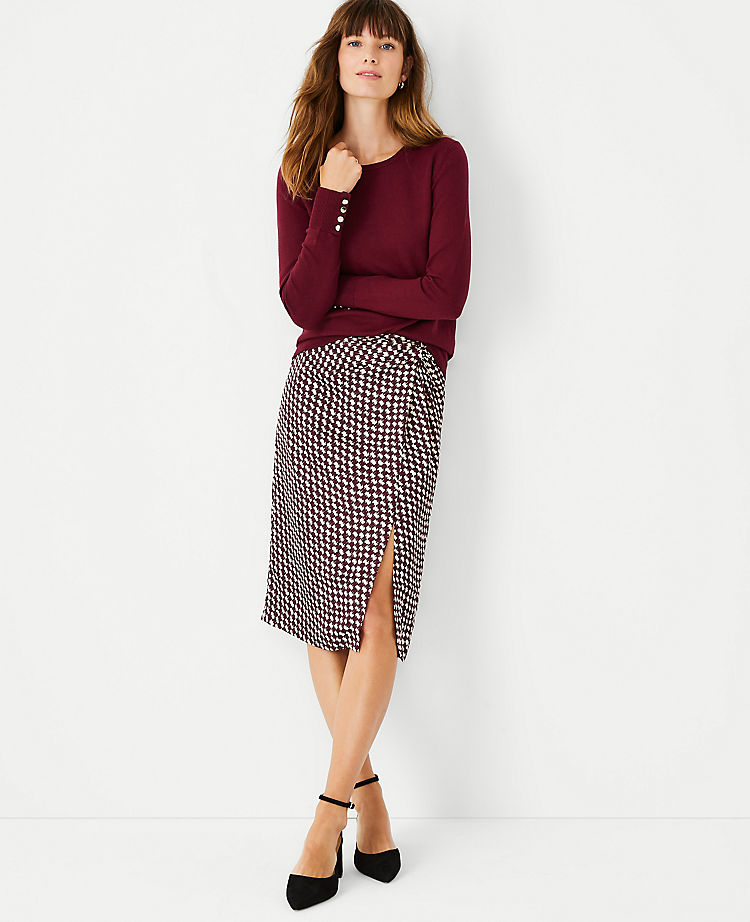 Petite Houndstooth Knotted Pencil Skirt
