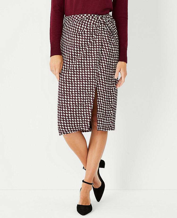 Petite Houndstooth Knotted Pencil Skirt