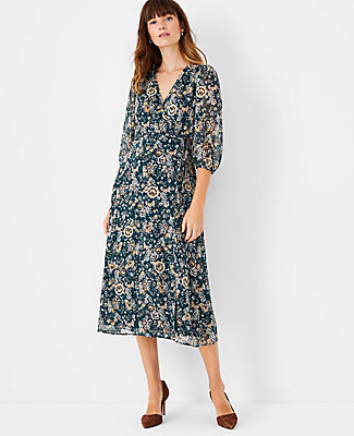 Ann Taylor Floral Wrap Flare Dress In ...