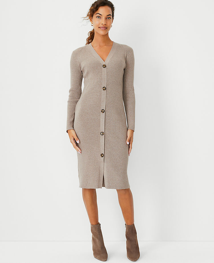 Ribbed Button Trim Sweater Dress