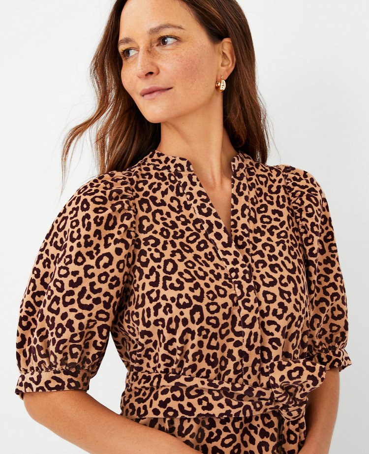 Leopard Print Corduroy Shirtdress