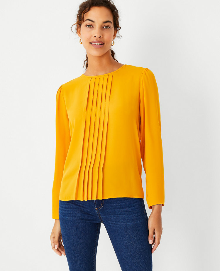 Petite Mixed Media Pleat Front Top