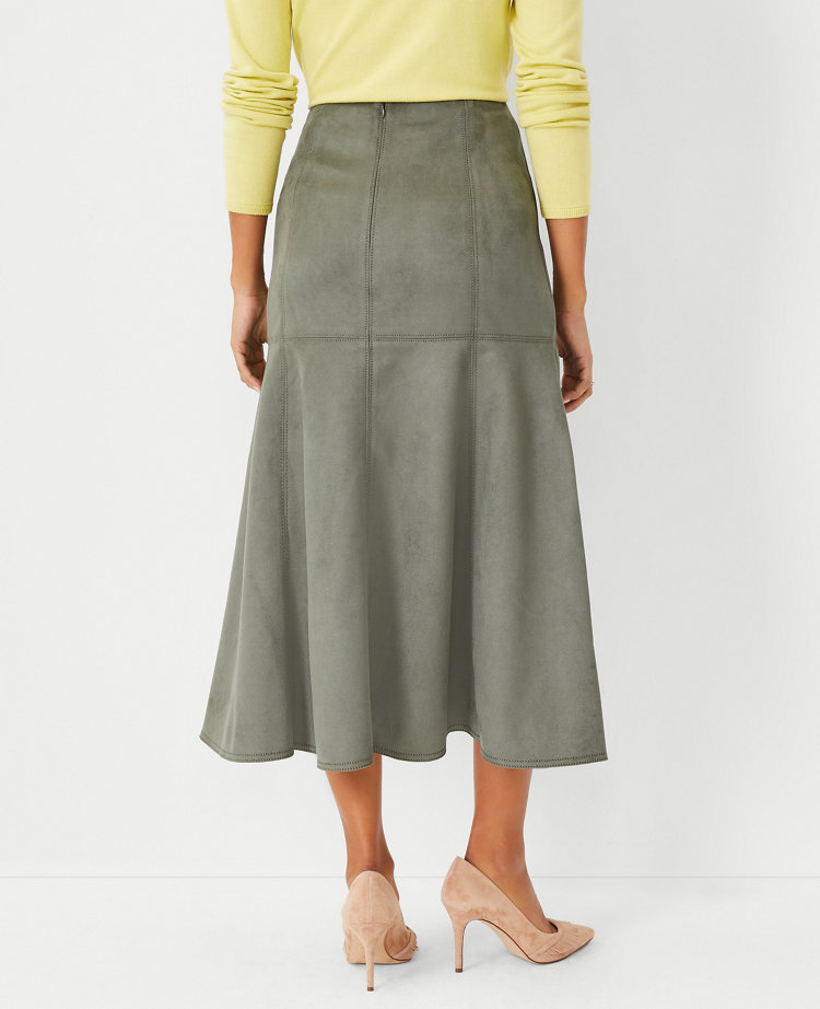 Petite Faux Suede Midi Flare Skirt