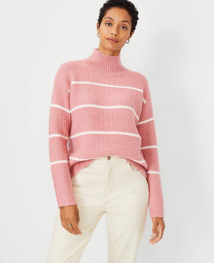 Stripe Ribbed Turtleneck Sweater