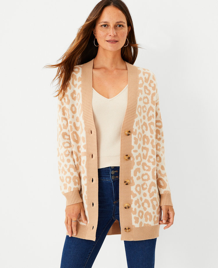 Leopard Print Cashmere Boyfriend Cardigan