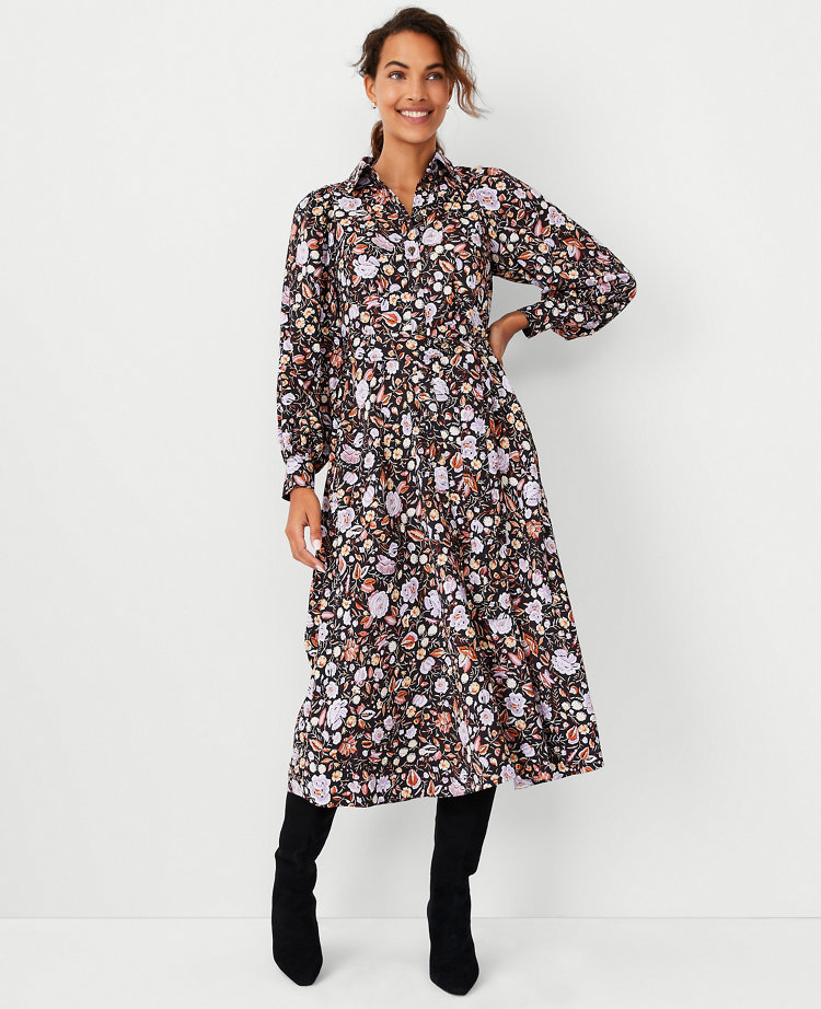 Petite Floral Collared Midi Shirtdress
