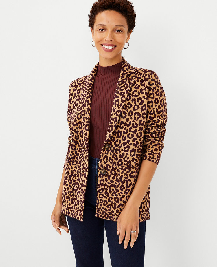 Petite Leopard Print Sweater Blazer