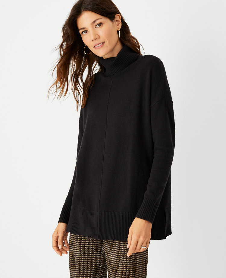 Petite Seamed Turtleneck Tunic Sweater