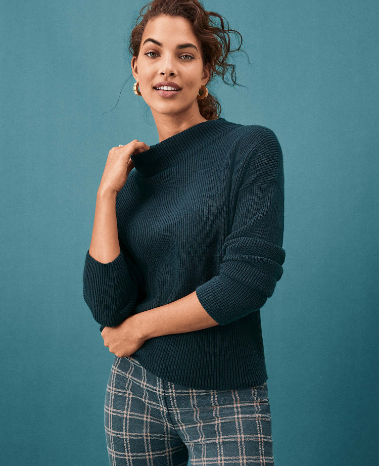 Rib Funnel Neck Sweater with Braid main image 1
