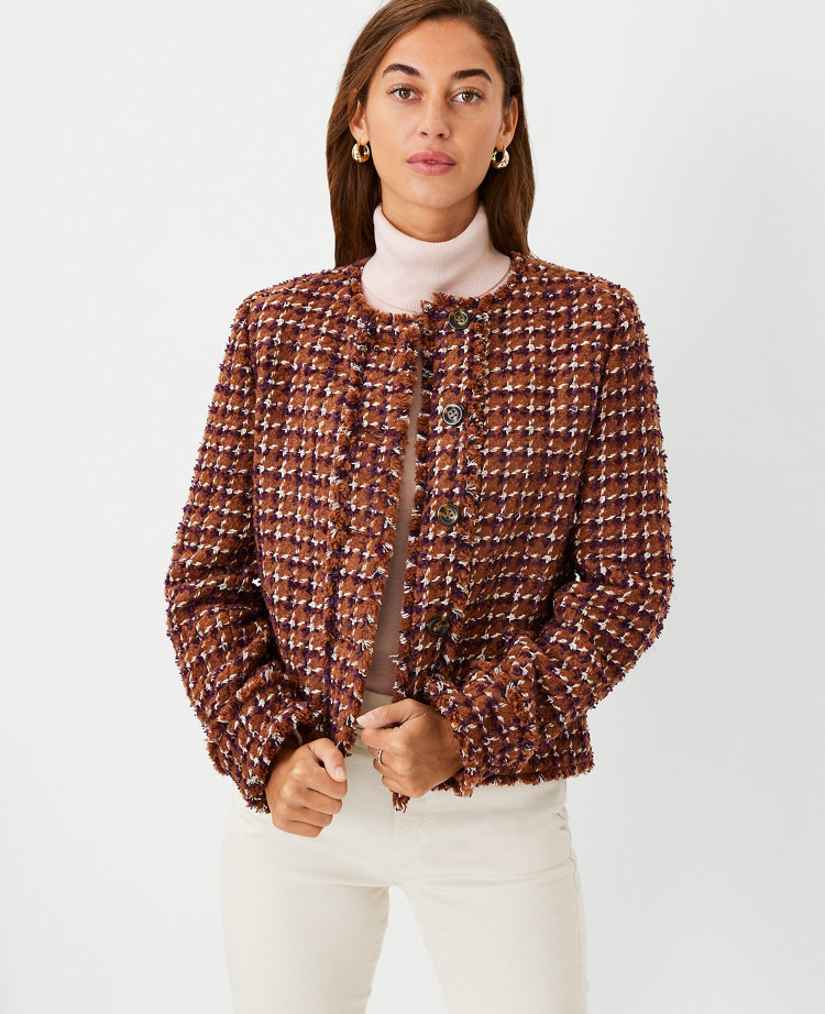 Ann taylor fringe 2025 tweed jacket