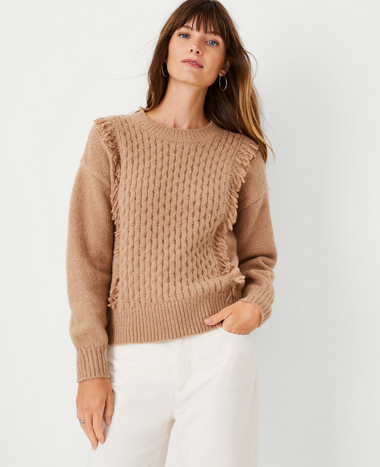 Mixed Stitch Fringe Sweater