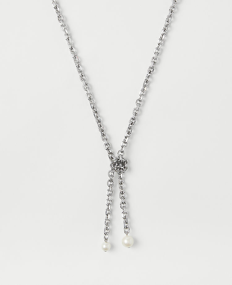 Pearlized Knot Lariat Necklace