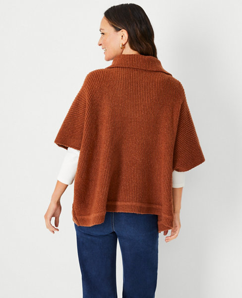 Ribbed Zip Poncho Sweater