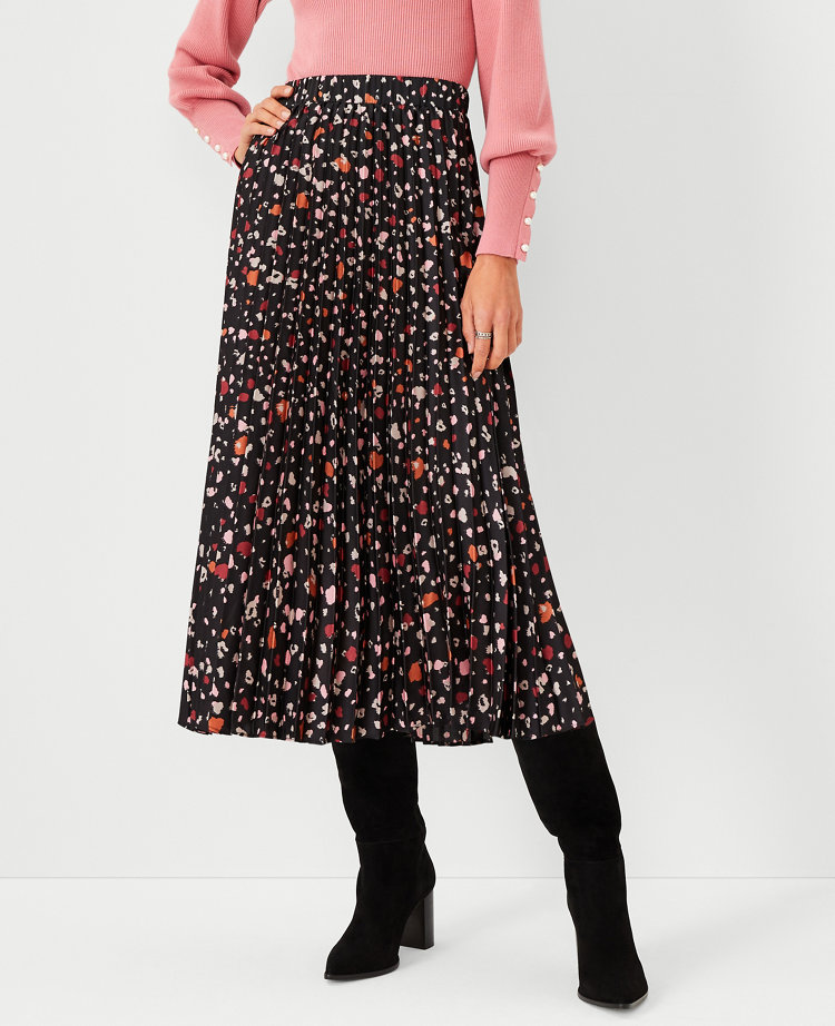 Spotted Pleated Midi Skirt