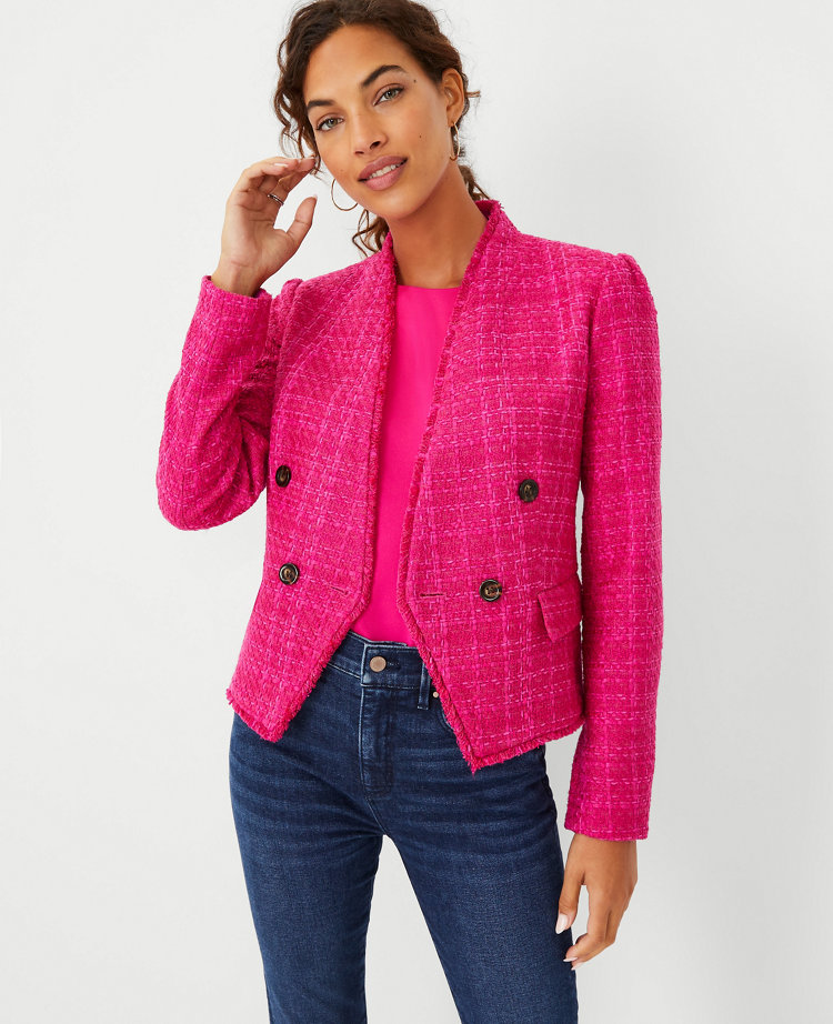 Ann taylor fringe tweed jacket sale