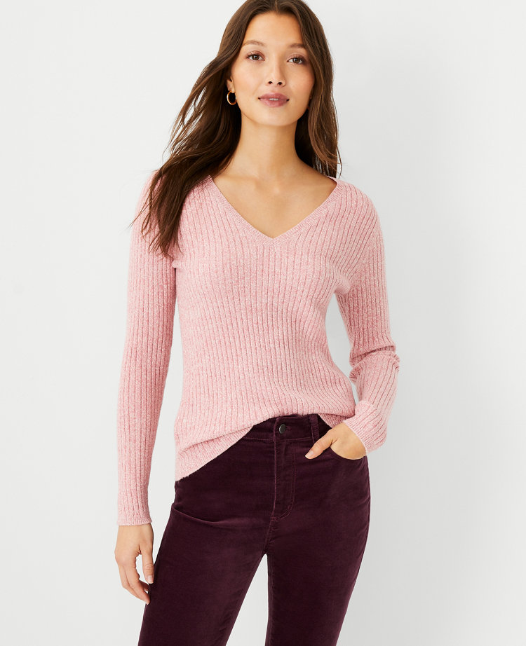 Marled Ribbed V-Neck Sweater