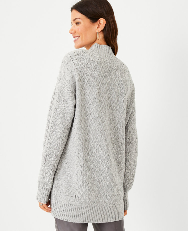 Cable Turtleneck Tunic Sweater in Ivory