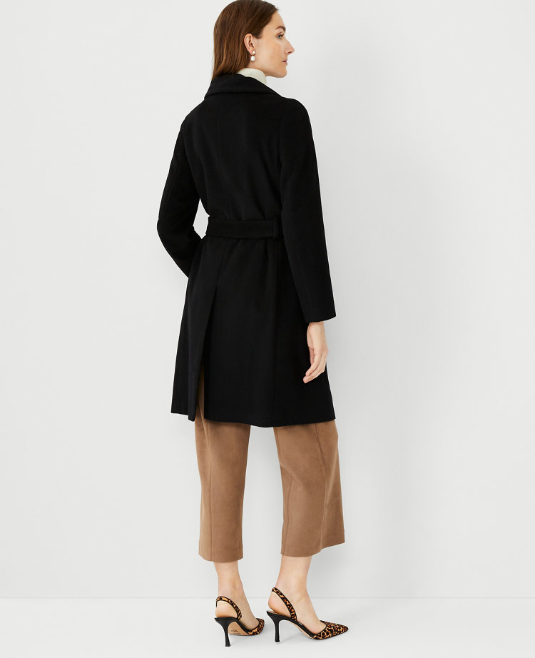 Petite Wool Blend Belted Funnel Neck Coat