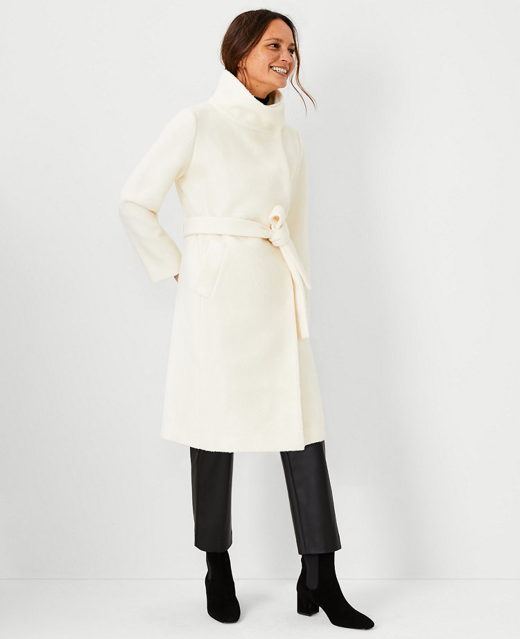 Belted funnel neck coat best sale