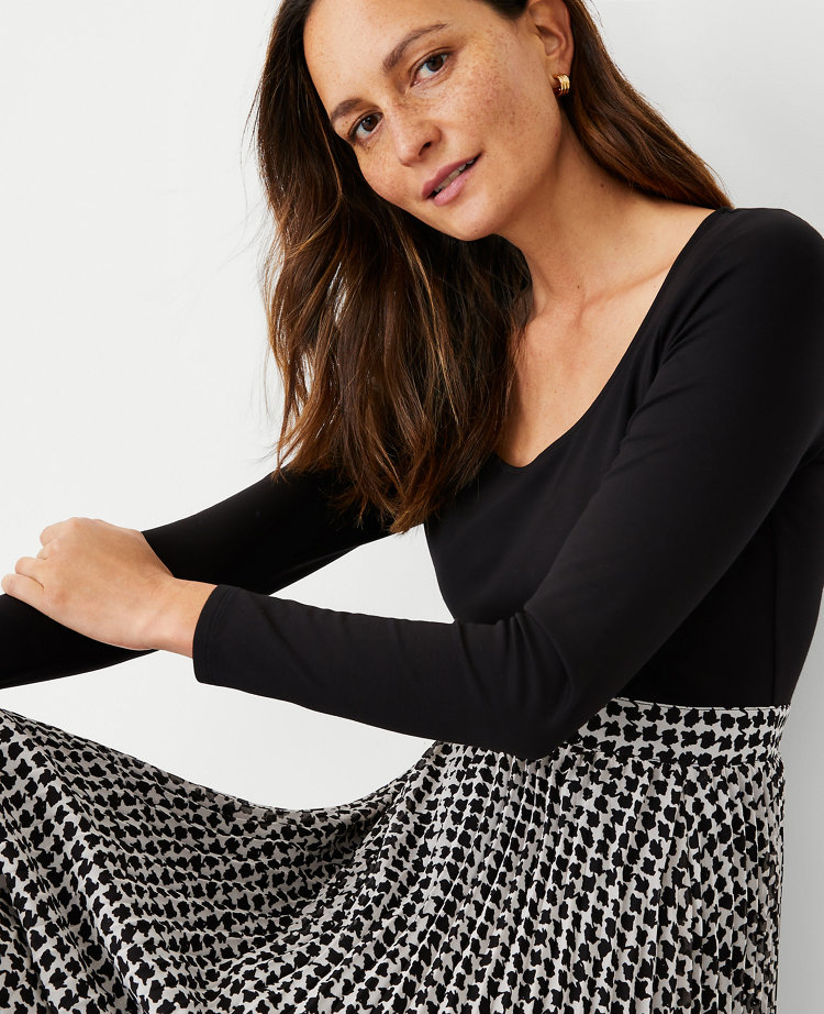 Mixed Media Houndstooth Flare Dress