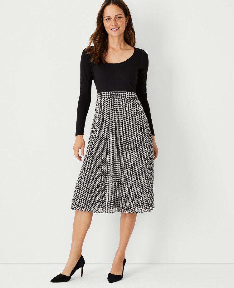 Mixed Media Houndstooth Flare Dress