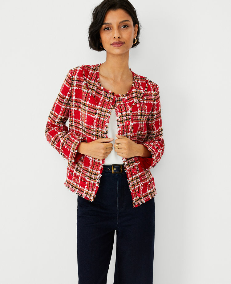 Ann taylor fringe hot sale tweed jacket