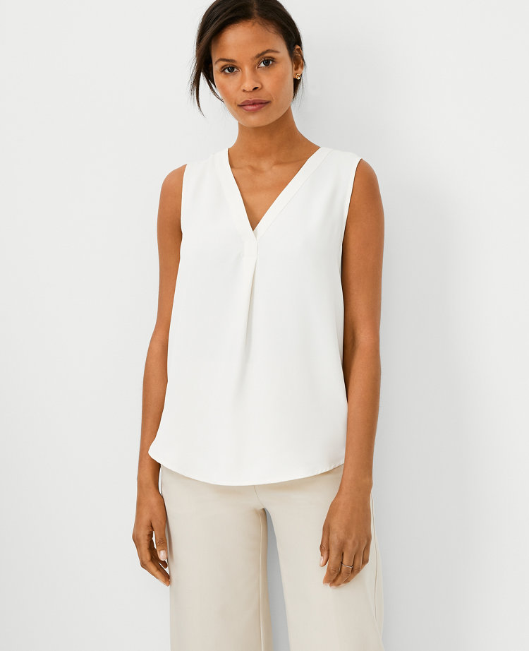 Ann Taylor Mixed Media Pleat Front Top