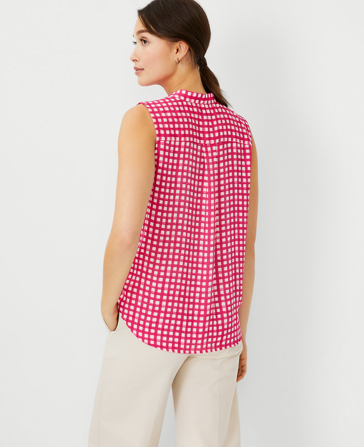 Gingham Sleeveless Camp Shirt