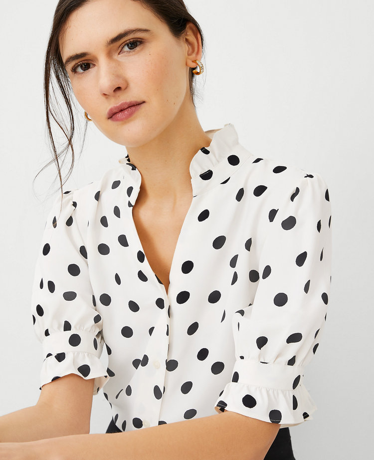 Polka dot ruffle blouse