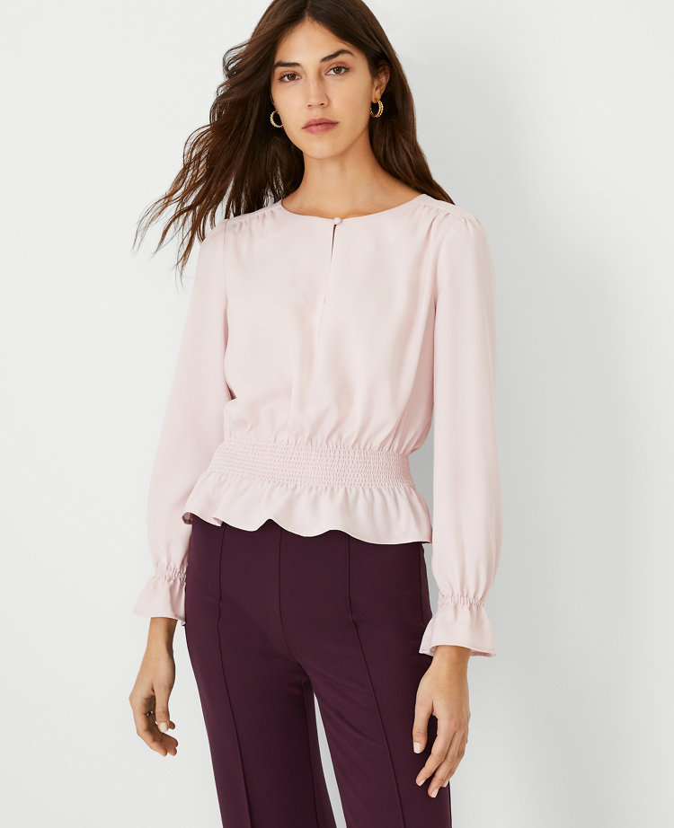 ANN TAYLOR Tops and Blouses | Mixed Media Eyelet Ruffle Trim Top Pink Flare  - Womens • Zero Matters