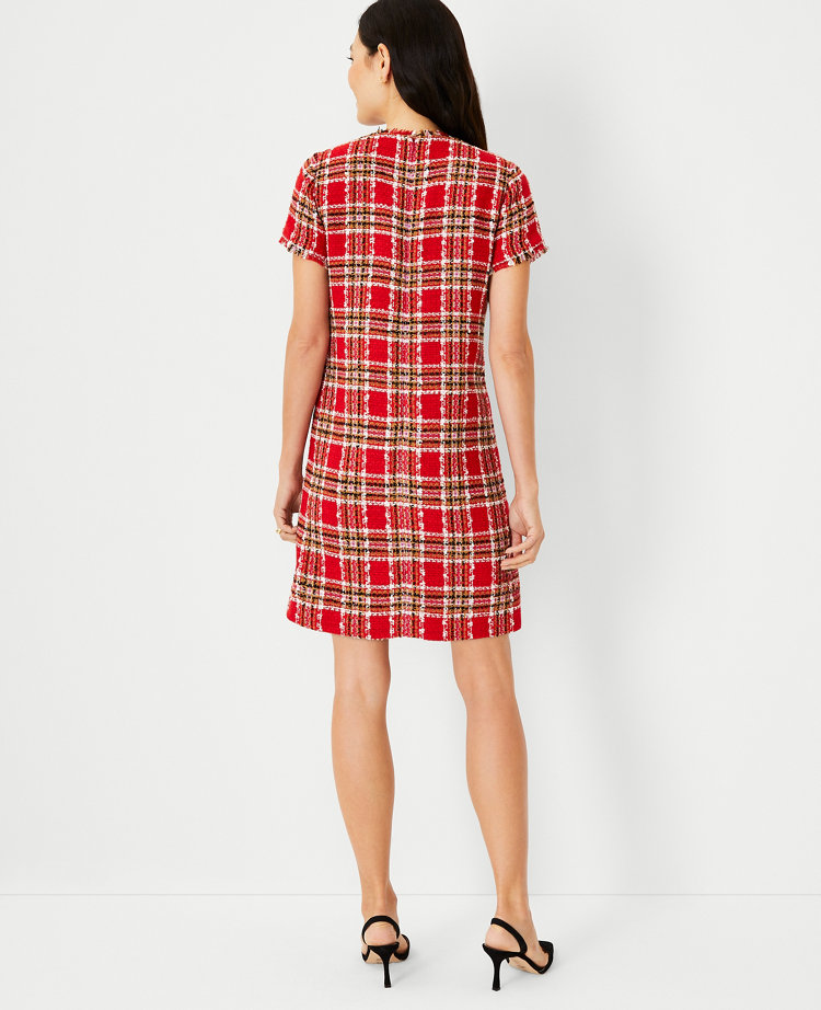 Petite Plaid Tweed Pocket Shift Dress