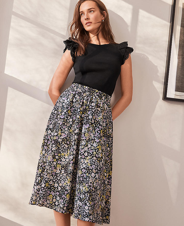 Floral Pull On Midi Pocket Skirt
