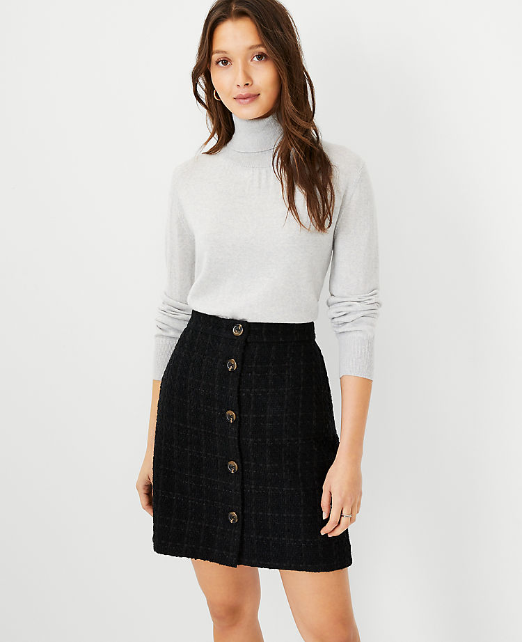 Petite Tweed Button Front Skirt