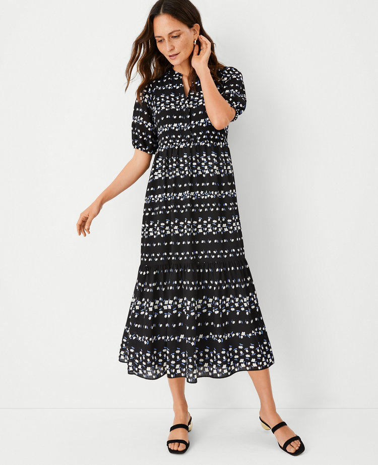 Floral Chain Tiered Shirtdress