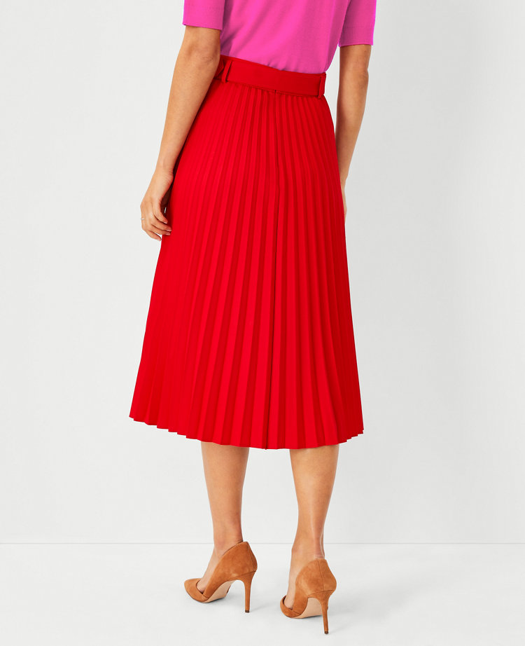 Belted Pleated Midi Skirt