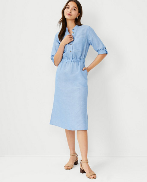 앤테일러 셔츠 드레스 Ann Taylor Linen Cotton Pocket Shirtdress,Chambray Blue