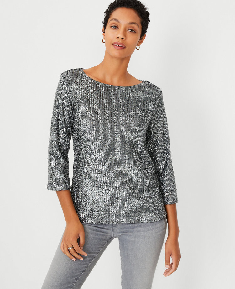 Petite Sequin Long Sleeve Top