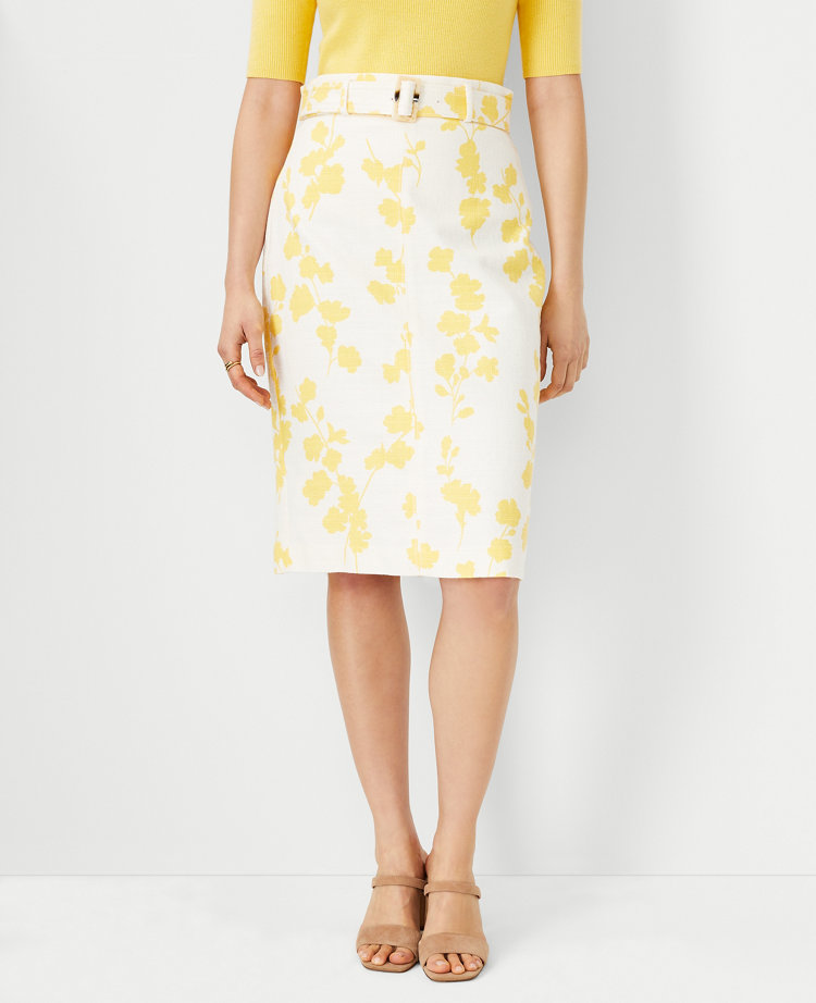 Floral Belted Pencil Skirt