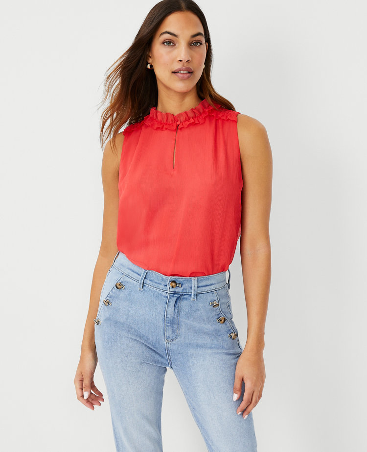 Ruffle Neck Keyhole Top