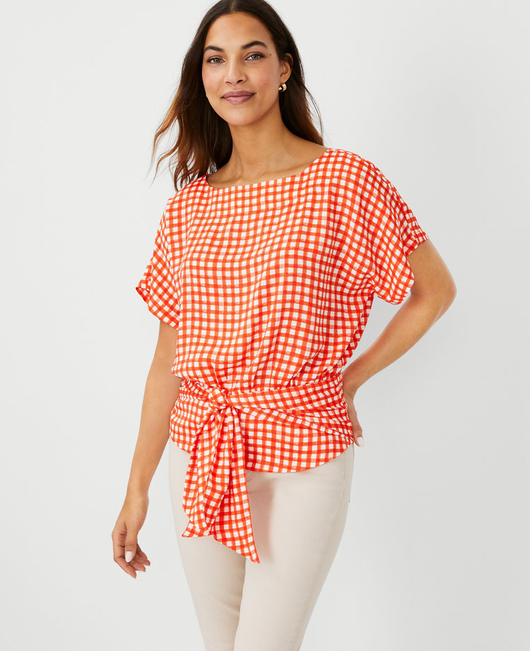 Dolman Sleeve Ruffle Waist Tie Top