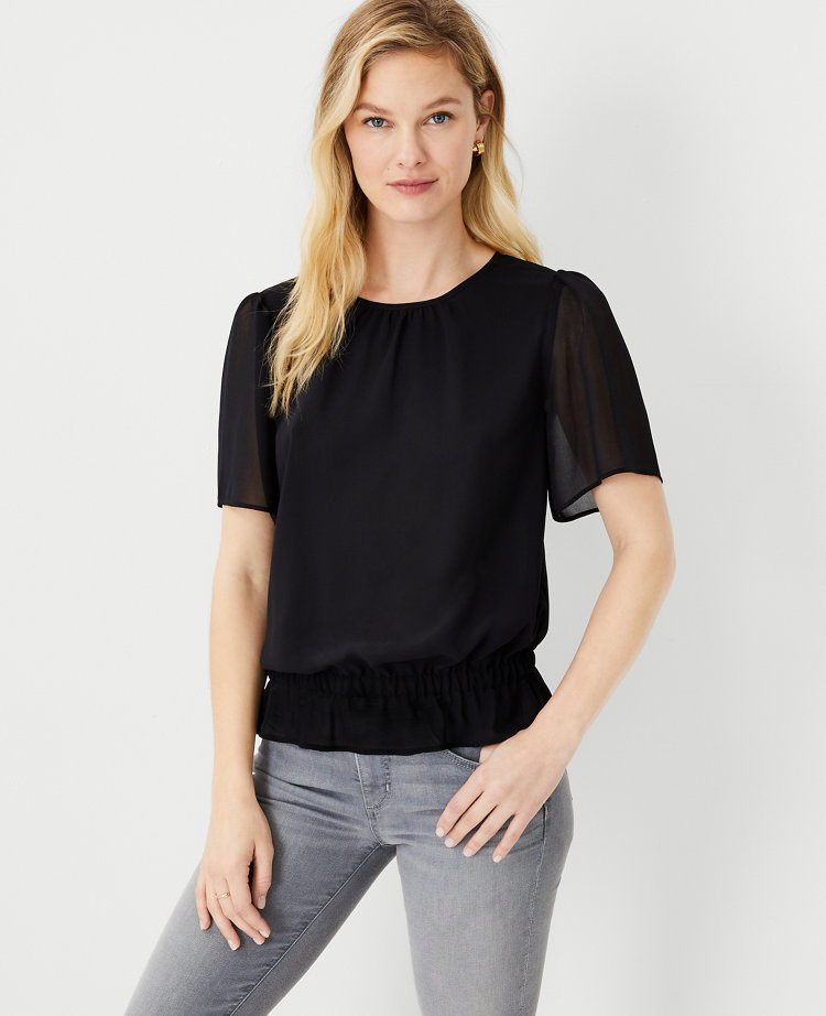 Flutter Sleeve Cinched Waist Top