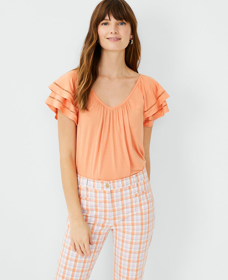 V neck ruffle store sleeve top