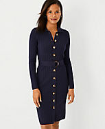 Button Front Belted Sweater Dress carousel Product Image 1
