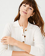 Collared Ribbed V-Neck Cardigan carousel Product Image 1