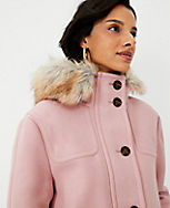Petite Faux Fur Hooded Wool Blend Duffle Coat carousel Product Image 1