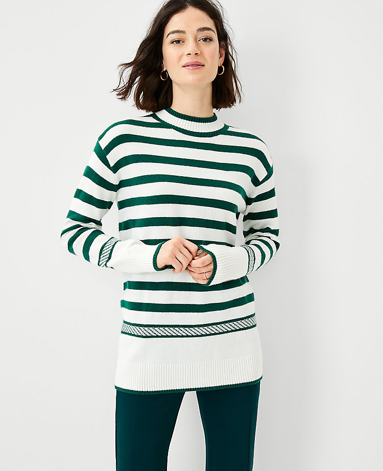 Ann Taylor Petite Mixed Stripe Tunic Sweater (Winter White / Portabella)