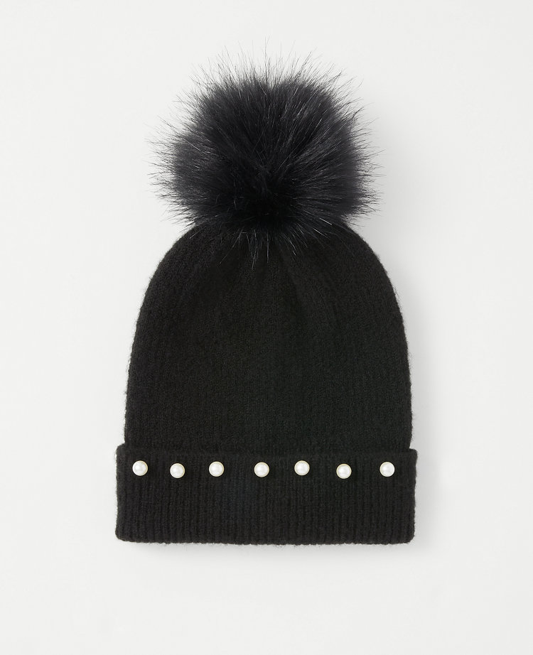 Pearlized Faux Fur Pom Pom Hat
