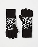 Snow Leopard Print Faux Fur Gloves carousel Product Image 1