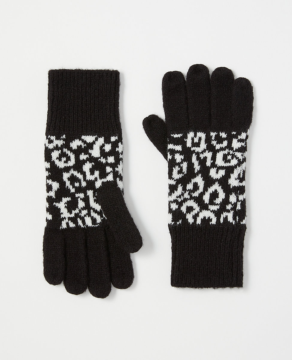 Snow Leopard Print Faux Fur Gloves